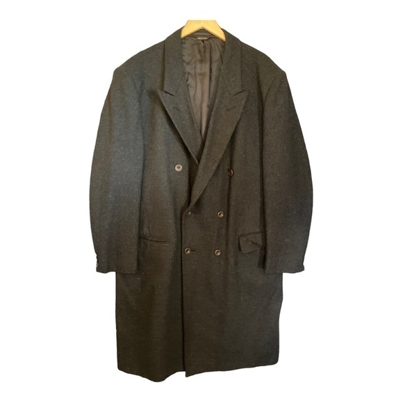 London Square Charcoal GRAY Double Breasted Wool Coat Men's 46R Long Overcoat - Picture 1 of 10